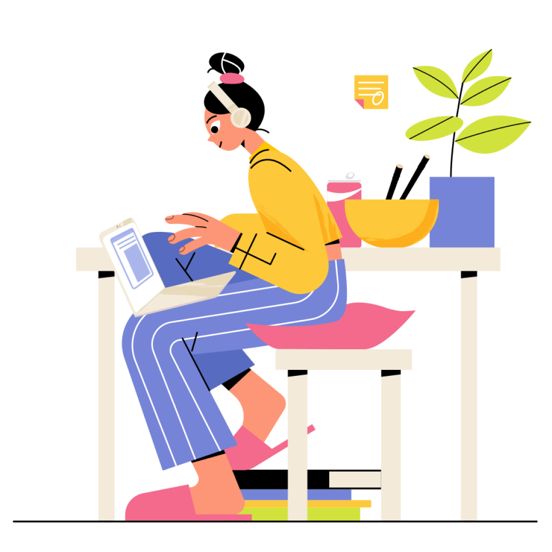 Girl is working on laptop at a remote job.png